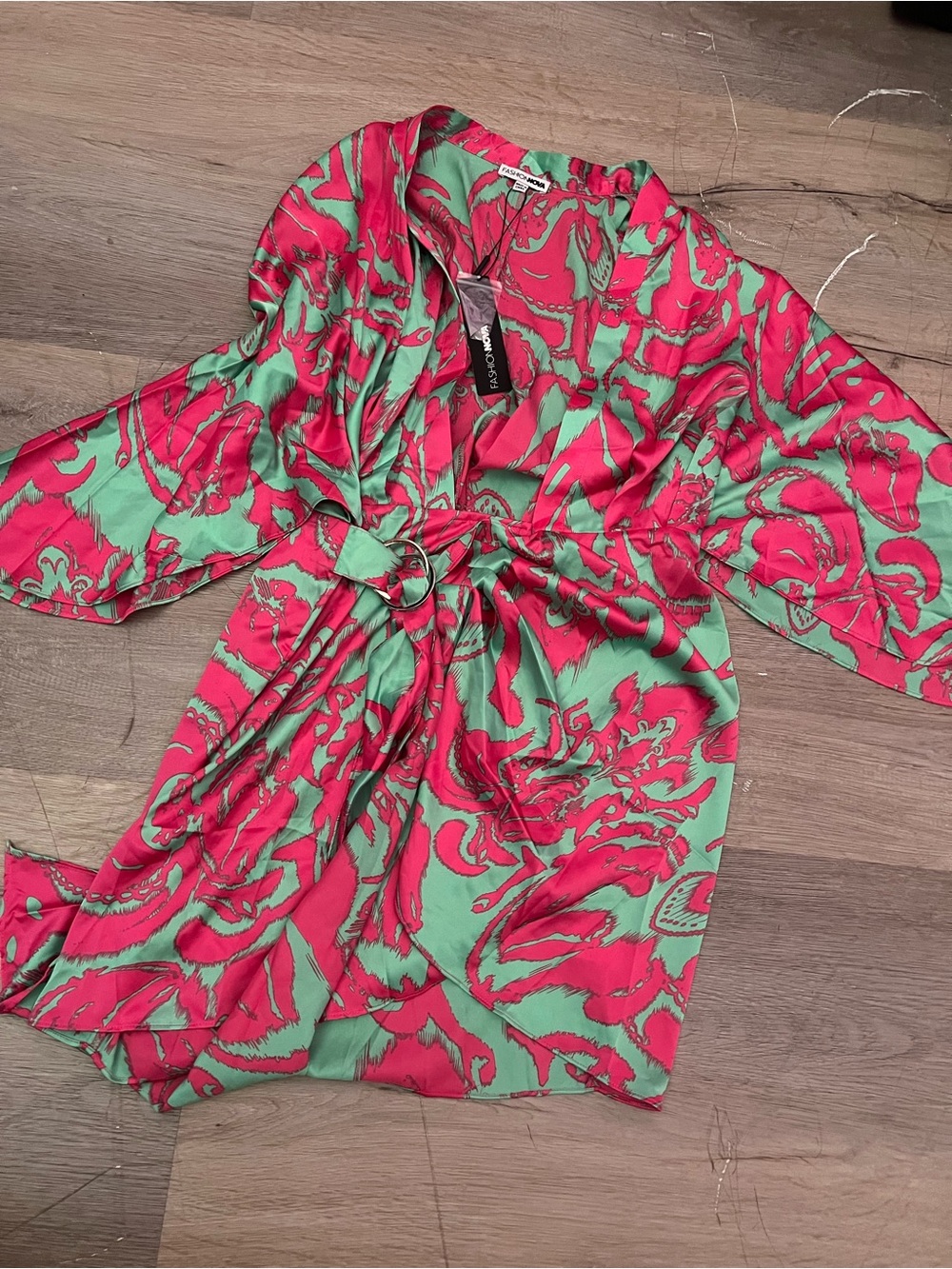 Fashion Nova Pink and Mint Green Floral Wrap Dress